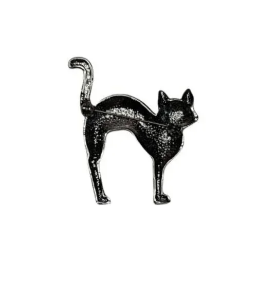 Cat Brooch Pin Silver Tone Rhinestone Green Eyes 2 X 2” - Picture 2 of 4